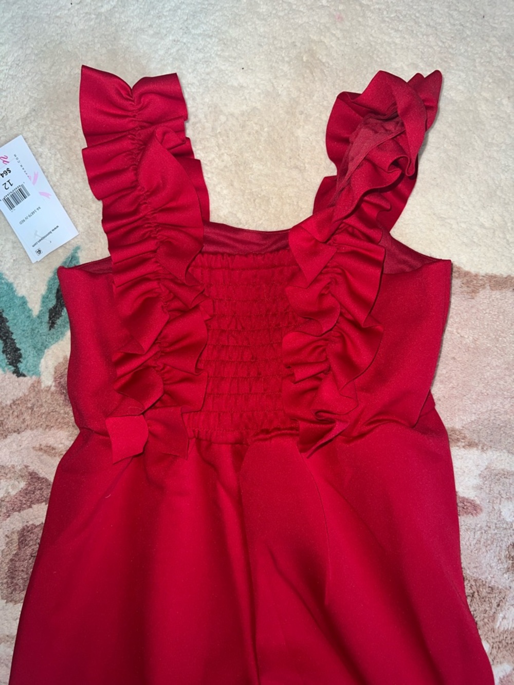 NEW Bonnie Jean Girls Red Ruffled-Strap Wide-Leg Scuba Jumpsuit with Bow - Picture 6 of 7